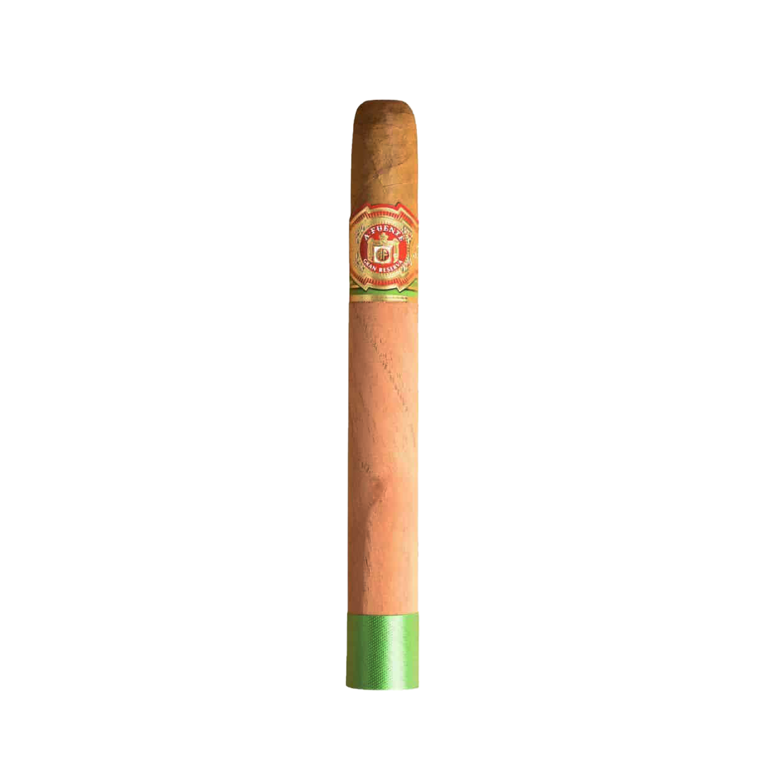 Cigar with a brand label on a white background