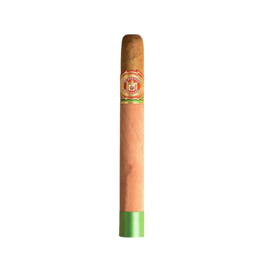 Cigar with a brand label on a white background
