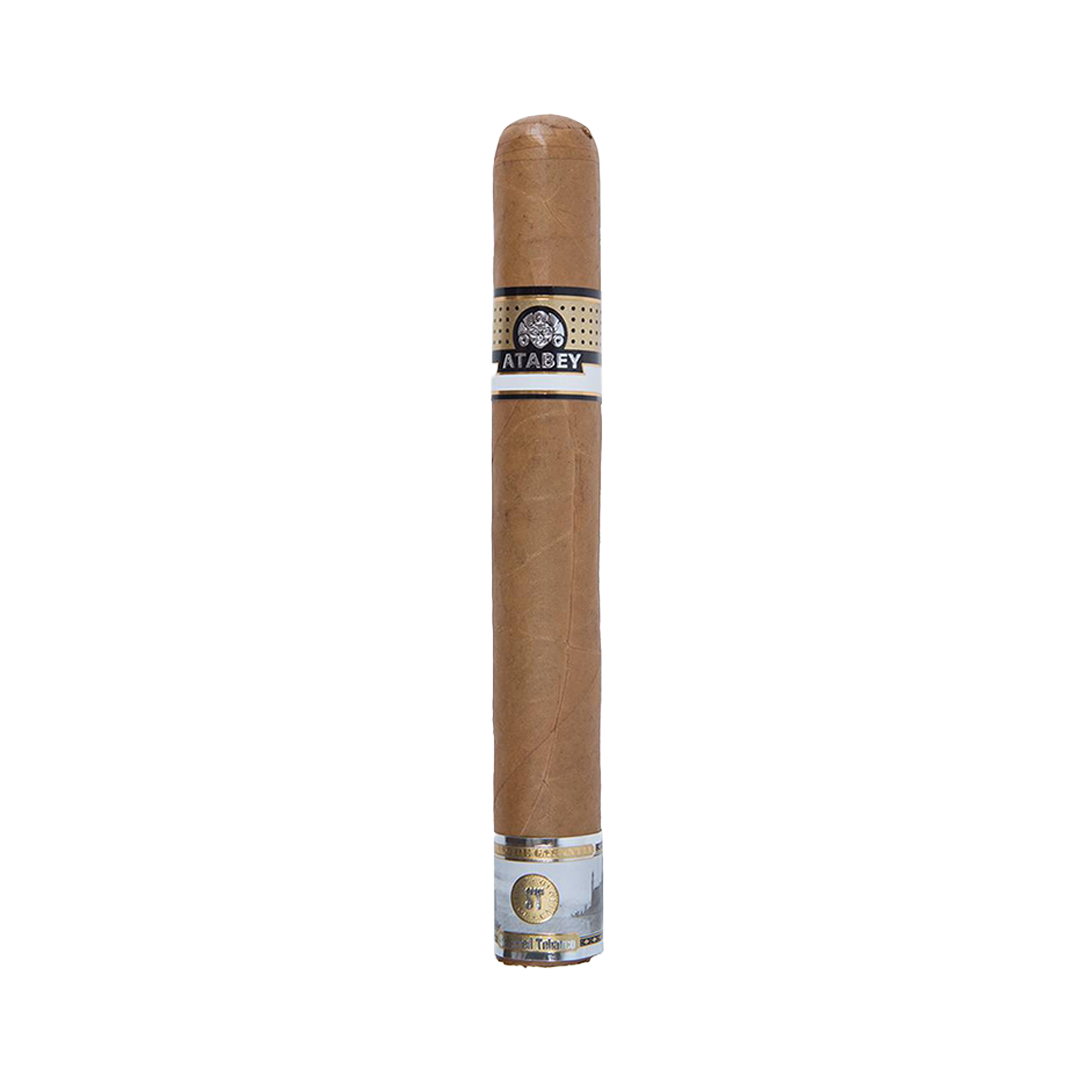 Cigar with a visible brand label on a white background