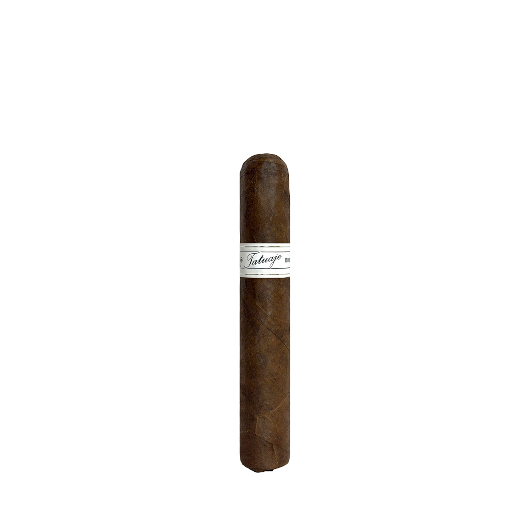 Single cigar with a label on a white background