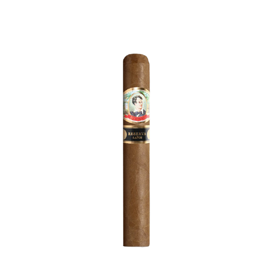 Cigar with a label on a white background
