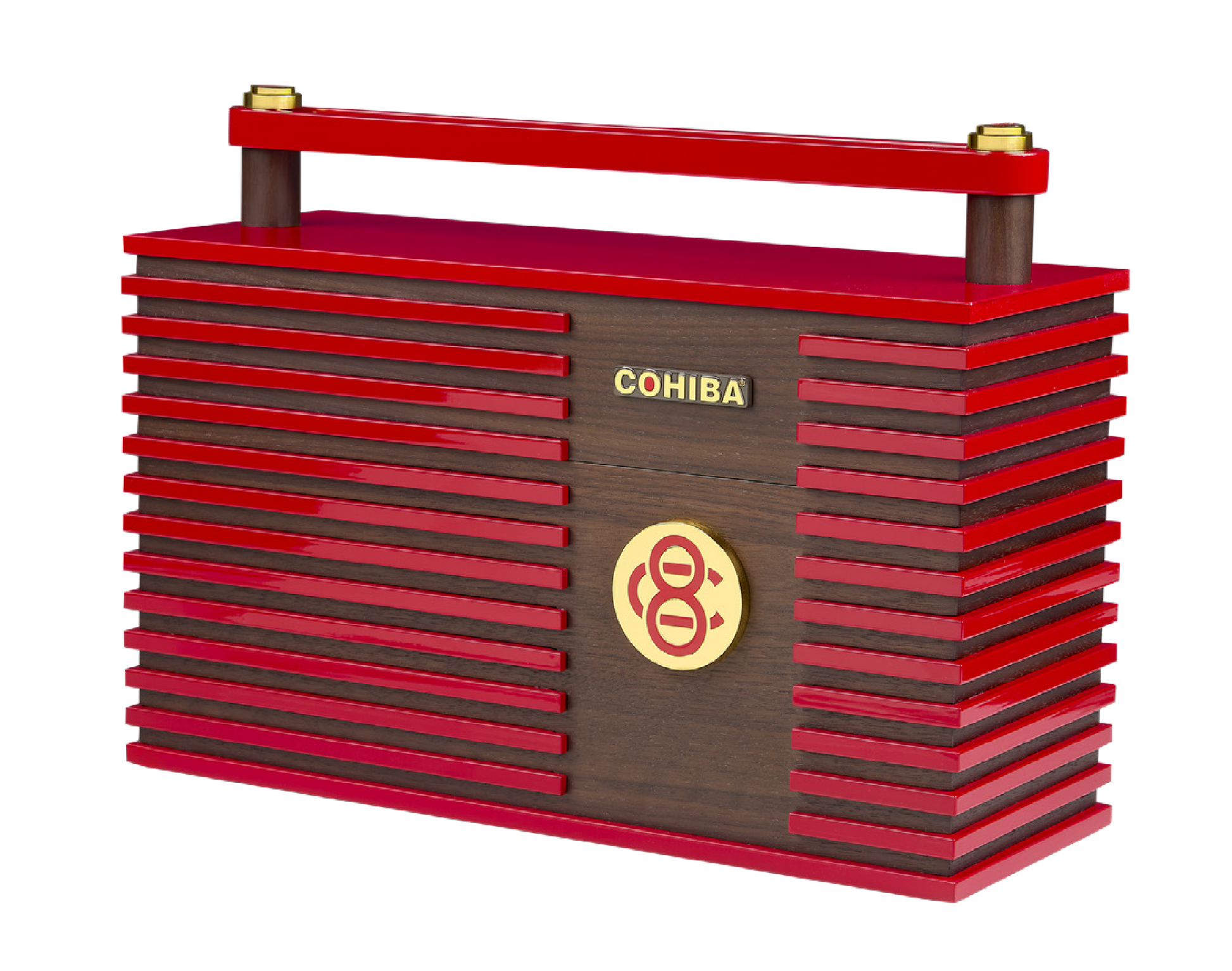 Red and brown COHIBA tobacco box with gold accents on a white background