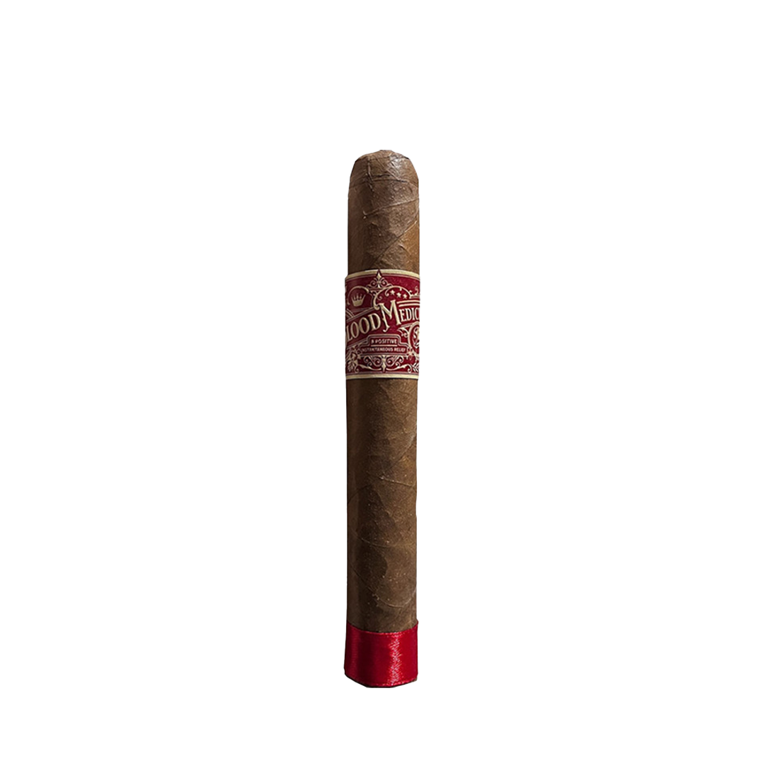 Cigar with a red band on a white background
