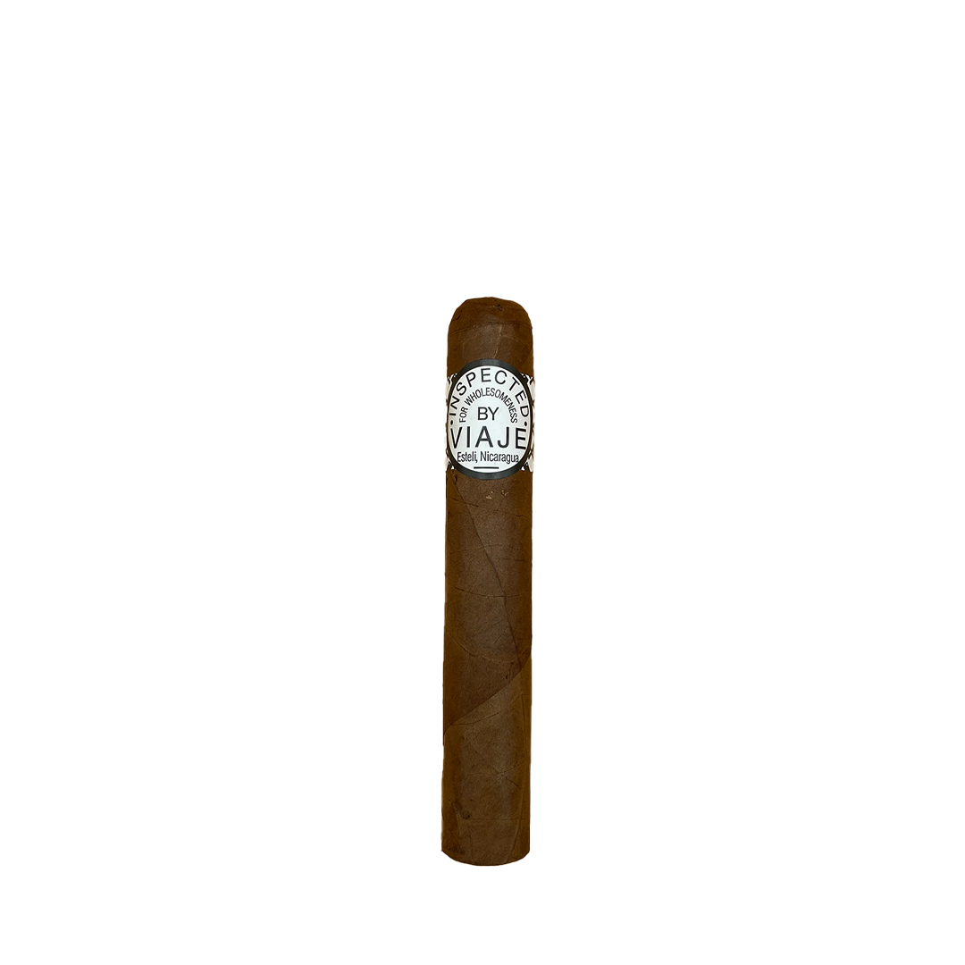 Cigar with 'By Viaje' label on a white background