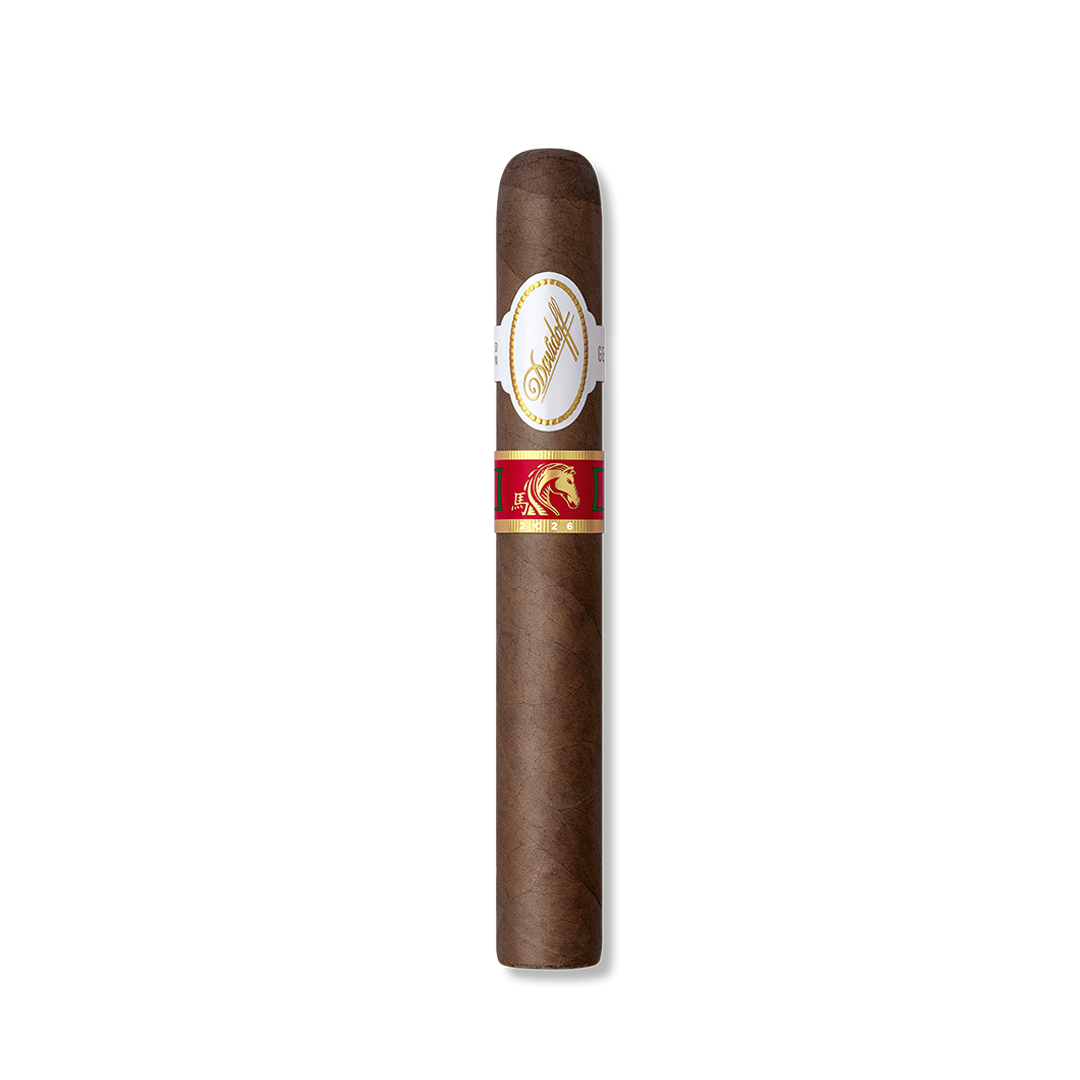 Cigar with a brand label on a white background