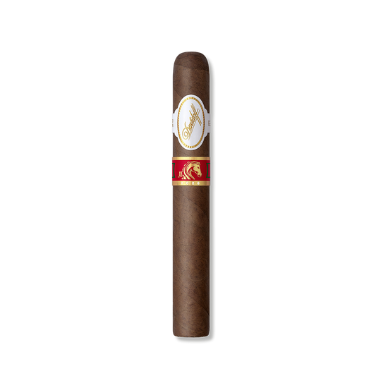 Cigar with a brand label on a white background