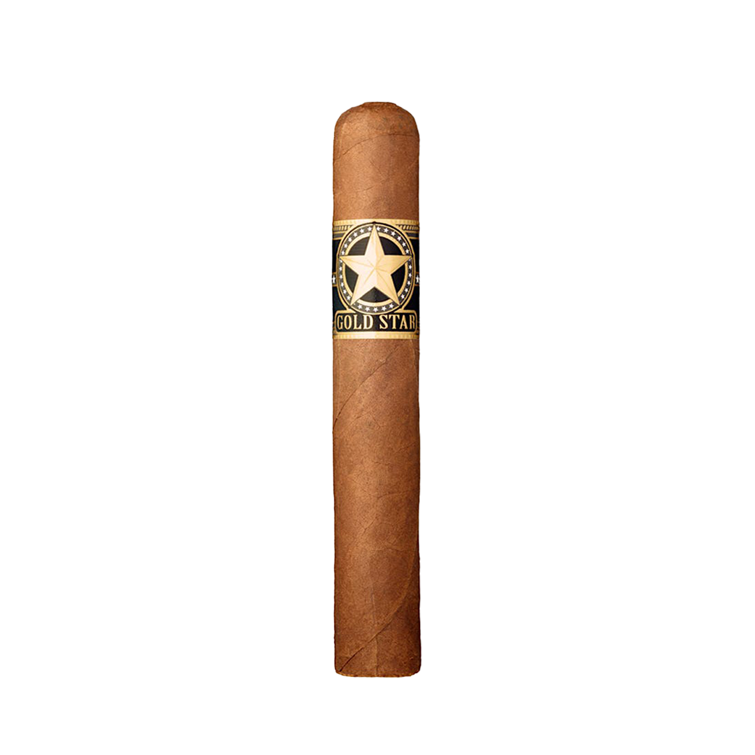 Cigar with 'Gold Star' label on a white background