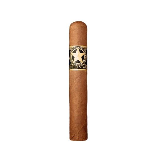 Cigar with 'Gold Star' label on a white background