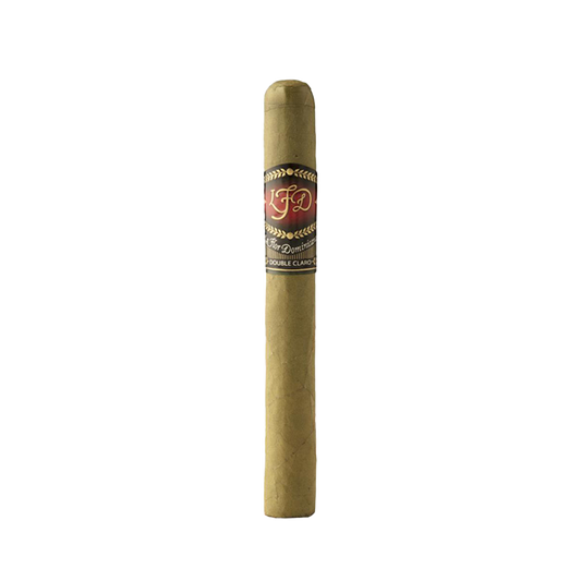 Cigar with a band featuring text on a white background