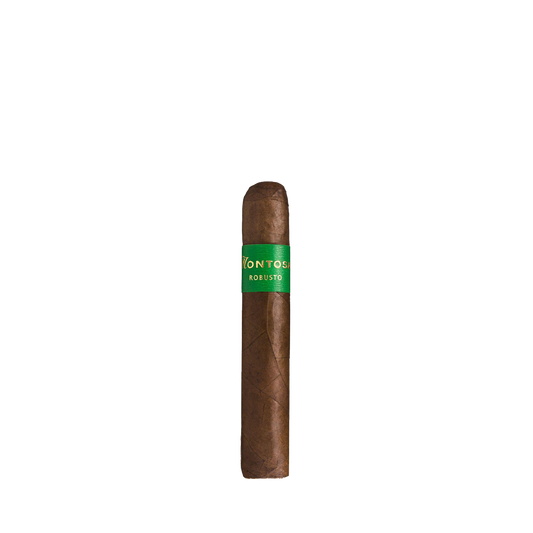 Cigar with a green label on a white background
