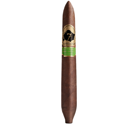 Cigar with a label on a white background