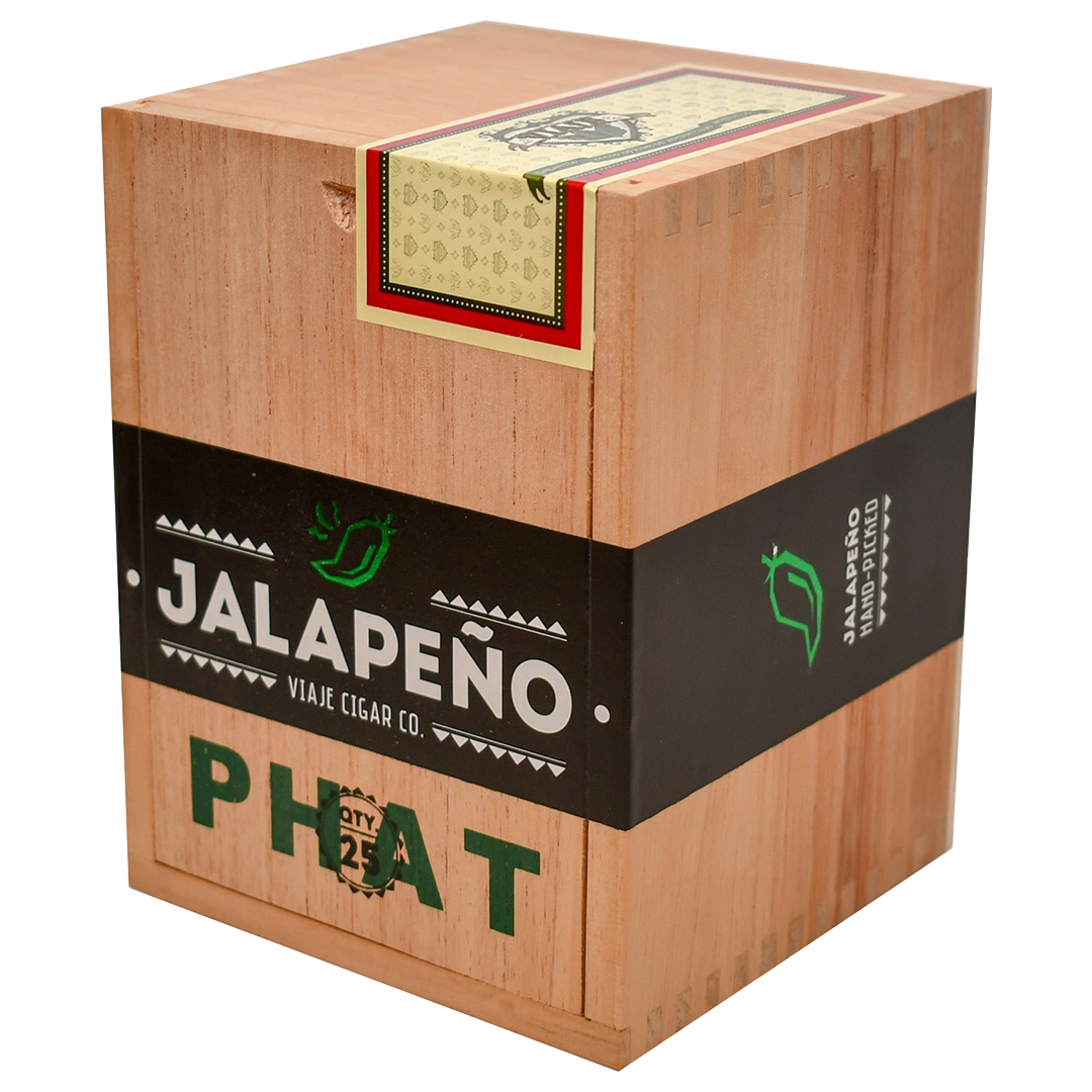 Cigar box with 'Jalapeño Phat' branding on a white background